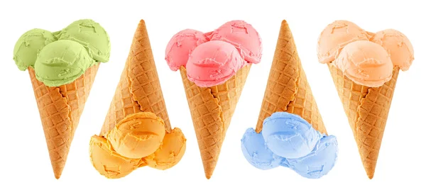 Sada Zmrzliny Kužely Izolované Bílém Pozadí Výstřižkem Cesta — Stock fotografie