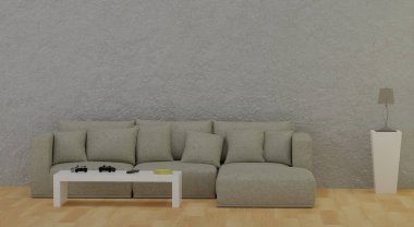 Kanepesi ve televizyonu olan modern bir oturma odası.