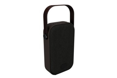 Modern siyah kablosuz kablosuz kablosuz kablosuz kulaklıklar müzik için beyaz arka planda izole edilmiş kablosuz bir kutuda. yüksek teknolojili modern kablosuz aygıt