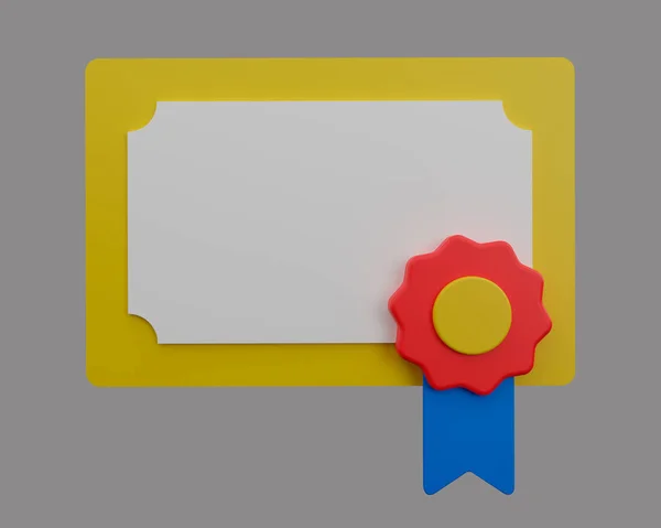 Certificate icon with medal, 3D rendering