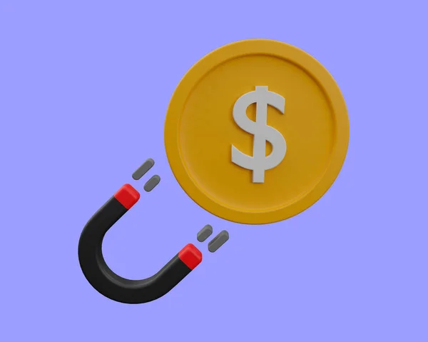 Rendering Magnet Attracting Dollar Coin Icon Attracting Money — Stock Photo, Image