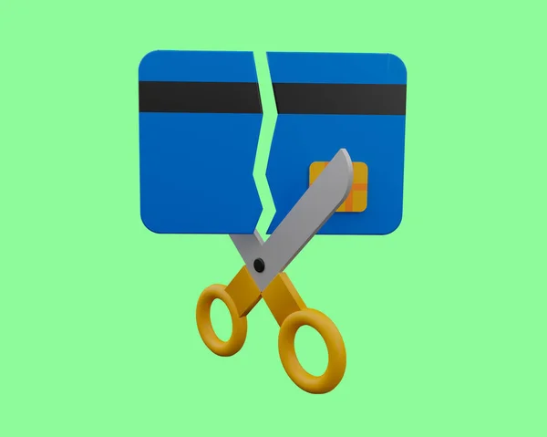 Render Broken Bank Card Cut Scissors Money Banking Icon — Stock Photo, Image