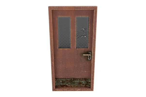 暗いガラスが付いている錆ついた茶色のドア — ストック写真