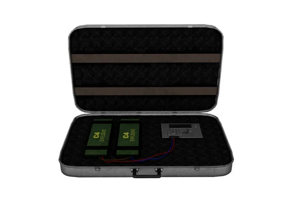 3D açık bavul ve C-4 patlayıcılar.