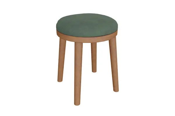 Rendering Stool Wooden Support Green Fabric Furniture Concept — Stock Photo, Image