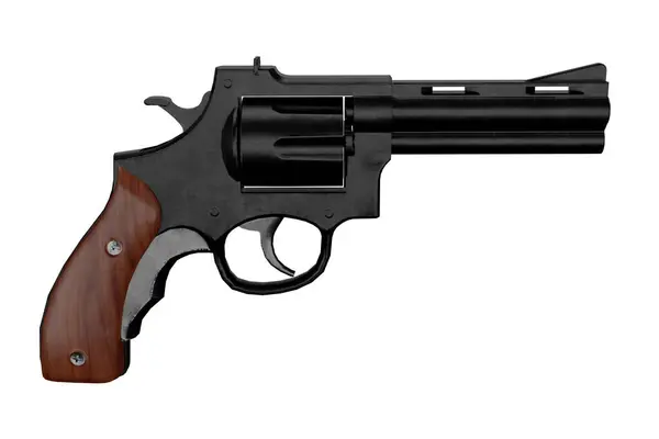 Revolver Wooden Handle Isolated White Background — Stock Photo, Image