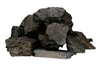 Beyaz arkaplanda izole edilmiş kirli kaya yığını