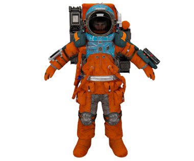 Turuncu kostümlü 3D gerçekçi astronot