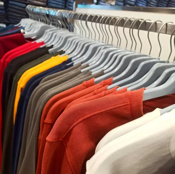 Colorful sweatshirt collection at shopping mall