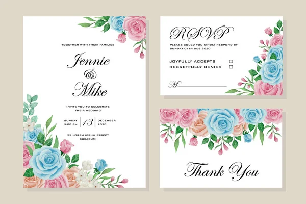 Bröllop Inbjudan Ram Ställa Blommor Blad Akvarell Isolerade Vitt Skissade — Stock vektor