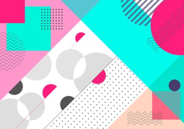 Renkli geometrik arkaplan şablonu ve modern eşsiz şekilli Memphis Tasarımı
