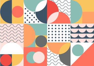 Renkli geometrik arkaplan şablonu ve modern eşsiz şekilli Memphis Tasarımı