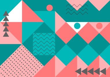 Renkli geometrik arkaplan şablonu ve modern eşsiz şekilli Memphis Tasarımı