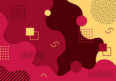 Renkli geometrik arkaplan şablonu ve modern eşsiz şekilli Memphis Tasarımı