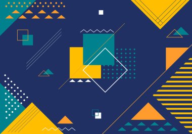 Renkli geometrik arkaplan şablonu ve modern eşsiz şekilli Memphis Tasarımı