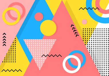 Renkli geometrik arkaplan şablonu ve modern eşsiz şekilli Memphis Tasarımı