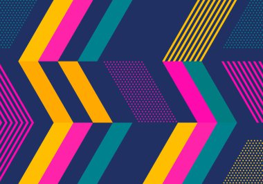 Renkli geometrik arkaplan şablonu ve modern eşsiz şekilli Memphis Tasarımı