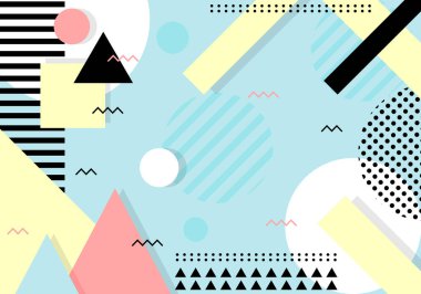 Renkli geometrik arkaplan şablonu ve modern eşsiz şekilli Memphis Tasarımı