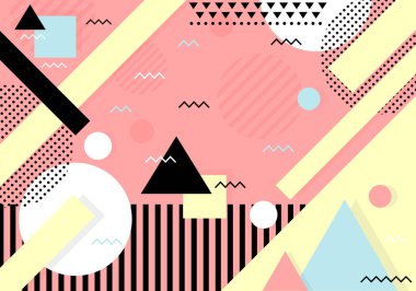 Renkli geometrik arkaplan şablonu ve modern eşsiz şekilli Memphis Tasarımı