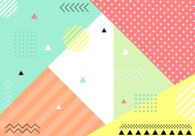 Renkli geometrik arkaplan şablonu ve modern eşsiz şekilli Memphis Tasarımı