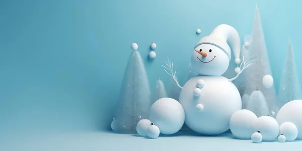 Rendering Sfondo Natale Con Pupazzo Neve Neve Illustrazione — Foto Stock