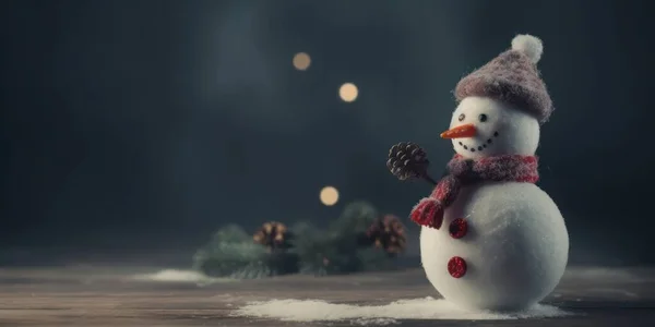 Різдвяний Фон Сніговик Тримає Білу Дошку Зимові Канікули Порожній Шаблон — стокове фото