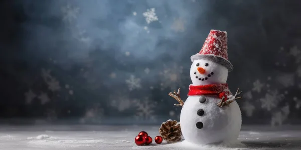 Christmas Cute Happy Cartoon Smile Snowman Happy Christmas New Year — Stock Photo, Image