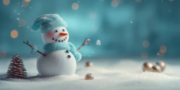 Karácsony Aranyos Boldog Rajzfilm Mosoly Hóember Boldog Karácsonyt Újév Fesztivál — Stock Fotó