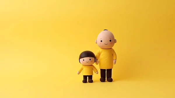 Netter Kleiner Junge Und Vater Gelben Anzug Und Gelben Shirt — Stockfoto