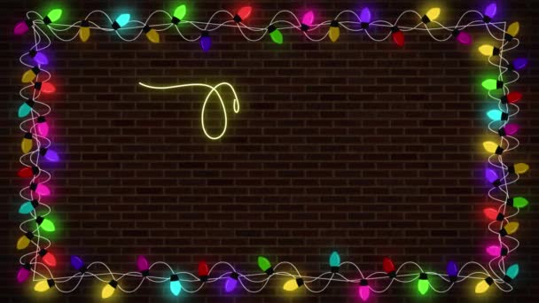 String Colorful Light Bulbs Looping Christmas Frame Pattern Glowing Tungsten — Stock Video