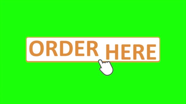 Order Here Button Clicked Mouse Cursor Online Order Concept Green — Stock Video
