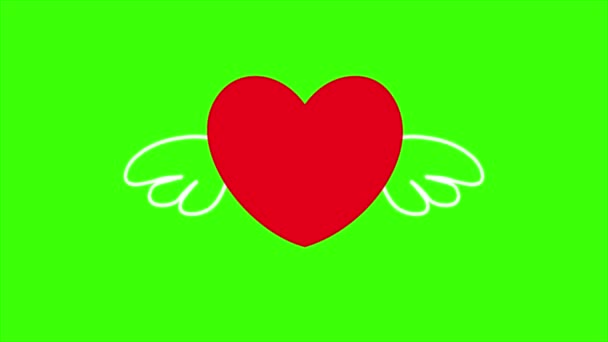 Flying Red Heart Con Alas Blancas Aisladas Tecla Croma Pantalla — Vídeos de Stock