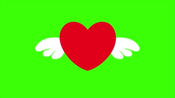 Flying Red Heart Met Witte Vleugels Geïsoleerd Green Screen Chroma — Stockvideo