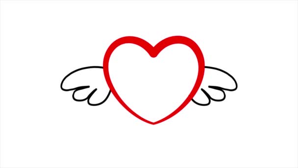 Flying Red Heart Con Alas Aisladas Sobre Fondo Blanco Animación — Vídeos de Stock