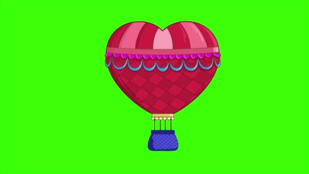 Balão Coração Quente Voando Animação Tela Verde Animação Desenhos Animados — Vídeo de Stock