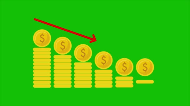 Ceny Dolarů Klesají Grafu Finanční Statistiky Akciovém Trhu Inflace Animace — Stock video