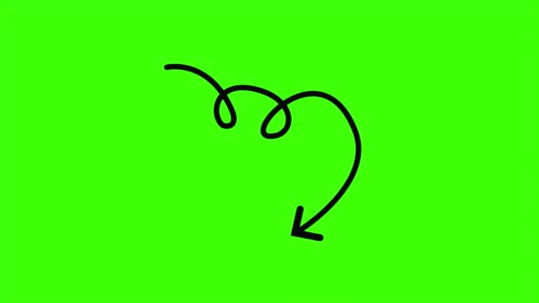 Flecha Preta Animada Tela Verde Mão Desenhado Doodle Setas Arrow — Vídeo de Stock