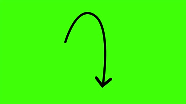 Flecha Preta Animada Tela Verde Mão Desenhado Doodle Setas Arrow — Vídeo de Stock