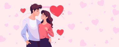 Sevgililer günü, düğün ve yıldönümü için beyaz arka planda izole edilmiş romantik bir çift sevgilisinin düz çizimi.