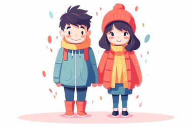 Sevimli çift birlikte olmayı seviyor, beyaz arka planda izole edilmiş çizgi film karakteri düz vektör çizimi, Sevgililer Günü 'nüz kutlu olsun..