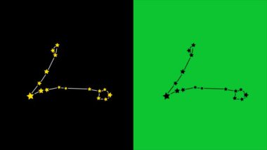 Siyah arka planda yıldızlı Balık Animasyonu işareti. Zodiac işaretleri, yıldızlar ve burç konsepti, Balık Yıldızı kara gece gökyüzünde canlandı