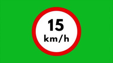 Yeşil ekranda hız limiti koleksiyon yol simgesi canlandırması, 10, 20, 30, 40, 50, 60 ve 70 hız sınırı işaretleri 4k animasyon