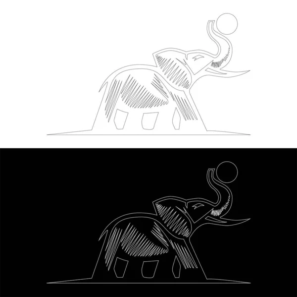 Elefant Mit Brüllendem Logo Einzeilige Zeichnung Afrikanischer Elefant Wilde Tier — Stockvektor