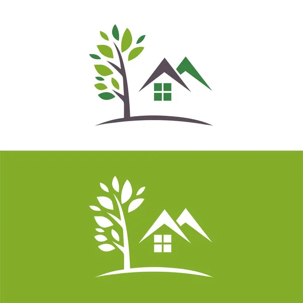 Logo Nieruchomości Symbole Szablon Ikony Mieszkanie Dom Drzewo — Wektor stockowy