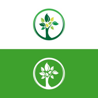 Yeşil doğa ikonları tarzı. Ve geometrik yeşil nesne. Vektör, illüstrasyon. Yeşil ağaç logosu, organik yaprak logosu..