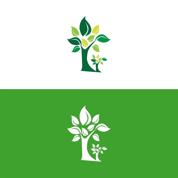 緑の自然アイコンスタイル そして幾何学的な緑のオブジェクト ベクトル イラスト 緑の木のロゴ 有機葉のロゴ — ストックベクタ