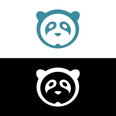 Panda yaprağı logosu tasarımı, panda logosu şablonu, şirin panda yüzü, aşk panda logosu. Şirin Panda Logo tasarım vektör şablonu. hayvan, Asya, bambu, kalp, karakter, çin, ayı, siyah, evcil hayvan, safari.