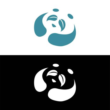 Panda yaprağı logosu tasarımı, panda logosu şablonu, şirin panda yüzü, aşk panda logosu. Şirin Panda Logo tasarım vektör şablonu. hayvan, Asya, bambu, kalp, karakter, çin, ayı, siyah, evcil hayvan, safari.