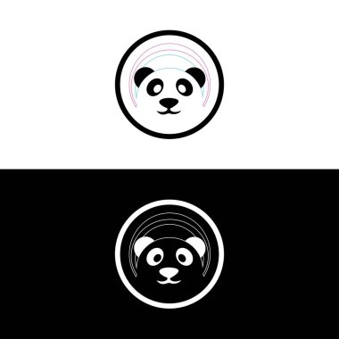 Panda yaprağı logosu tasarımı, panda logosu şablonu, şirin panda yüzü, aşk panda logosu. Şirin Panda Logo tasarım vektör şablonu. hayvan, Asya, bambu, kalp, karakter, çin, ayı, siyah, evcil hayvan, safari.