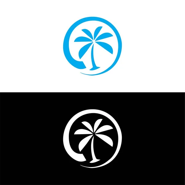 Dalga Minimalist Mavi Logo Tasarımı Ikon Vektörü Palmiye Ağacı Logo — Stok Vektör